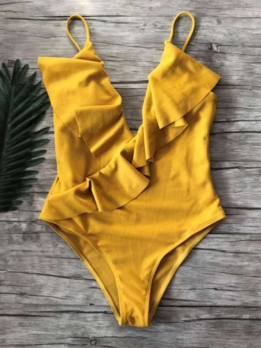 Vintage Style One-Piece Monokini Ruffle Swimsuit