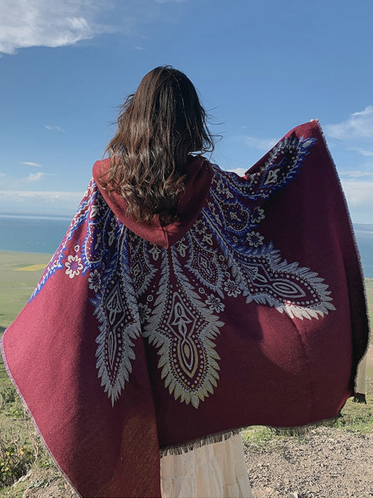 Winter Gypsy/ Boho Knitted Poncho Cape with Hood