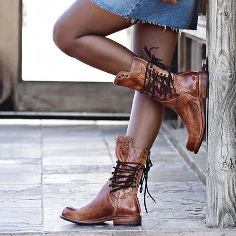 Boots Relaxed Punk Style with Cross Straps