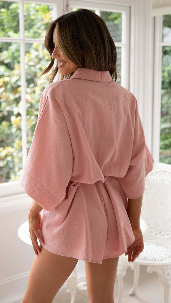 Summer White Playsuits Turn Down Collar High Waist Cotton Romper 3/4 Sleeve Wide Legs Shorts