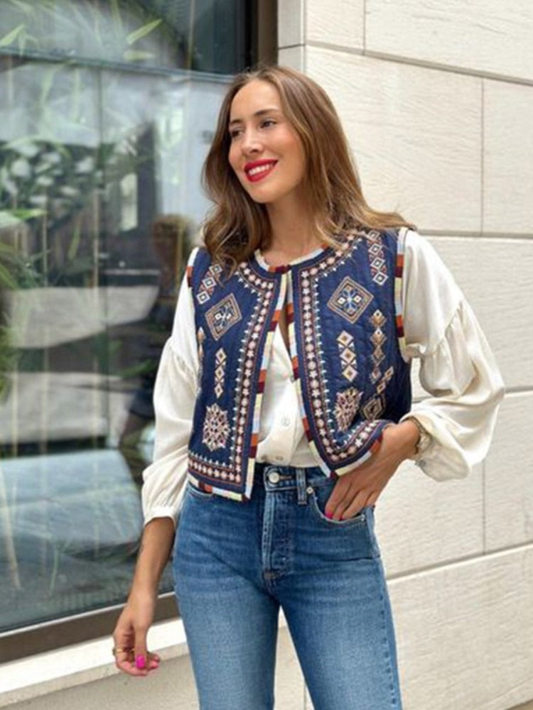 E. Vintage/ Boho Embroidered Printed Cotton Vest.