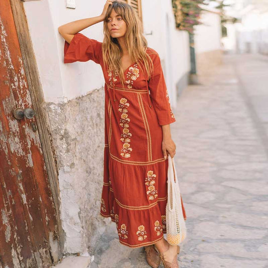 B. Boho Summer Dress with Retro Embroidery