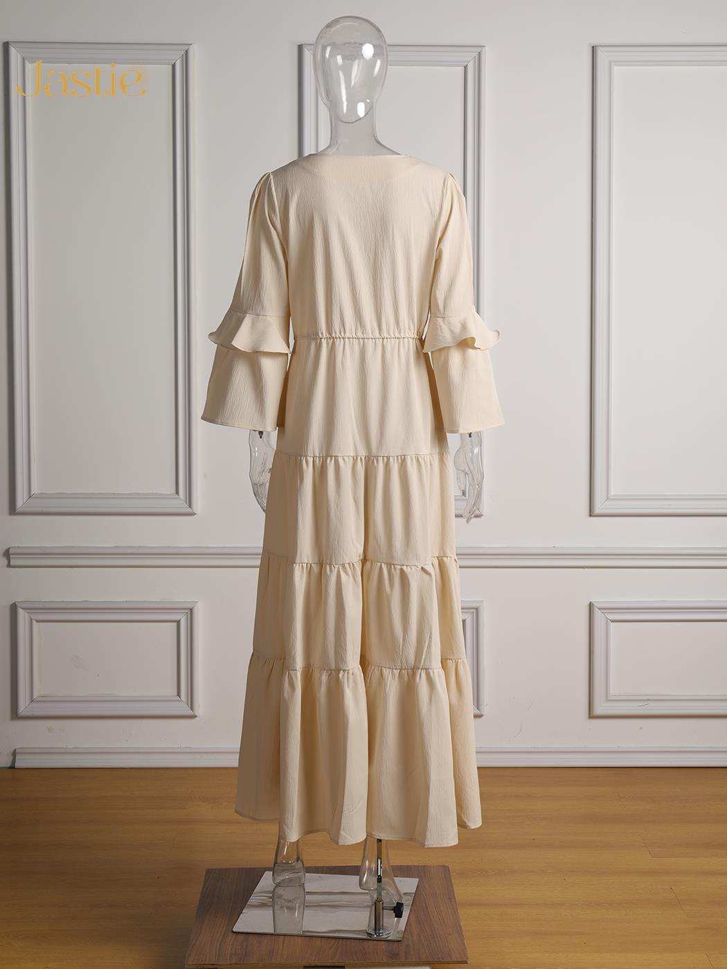 Bohemian Long Sleeve, High Waisted Maxi Dress with V-Neck and Tassels