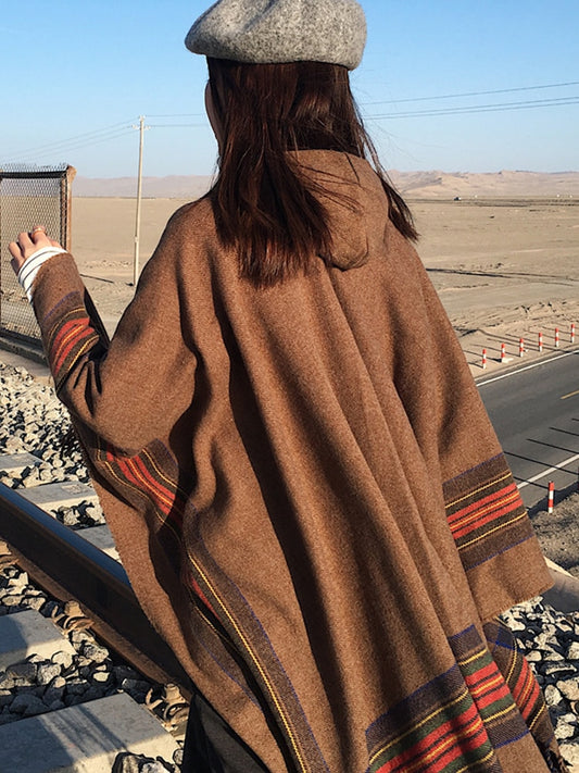 Winter Gypsy/ Boho Knitted Poncho with Hood and Tassels