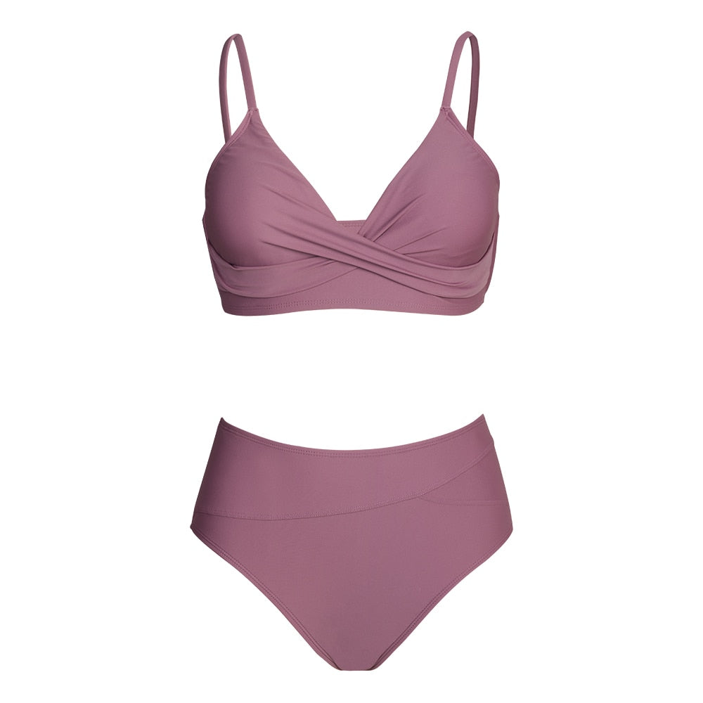 High-WaistTwist Tank Two Piece Bikini Set with V-neck