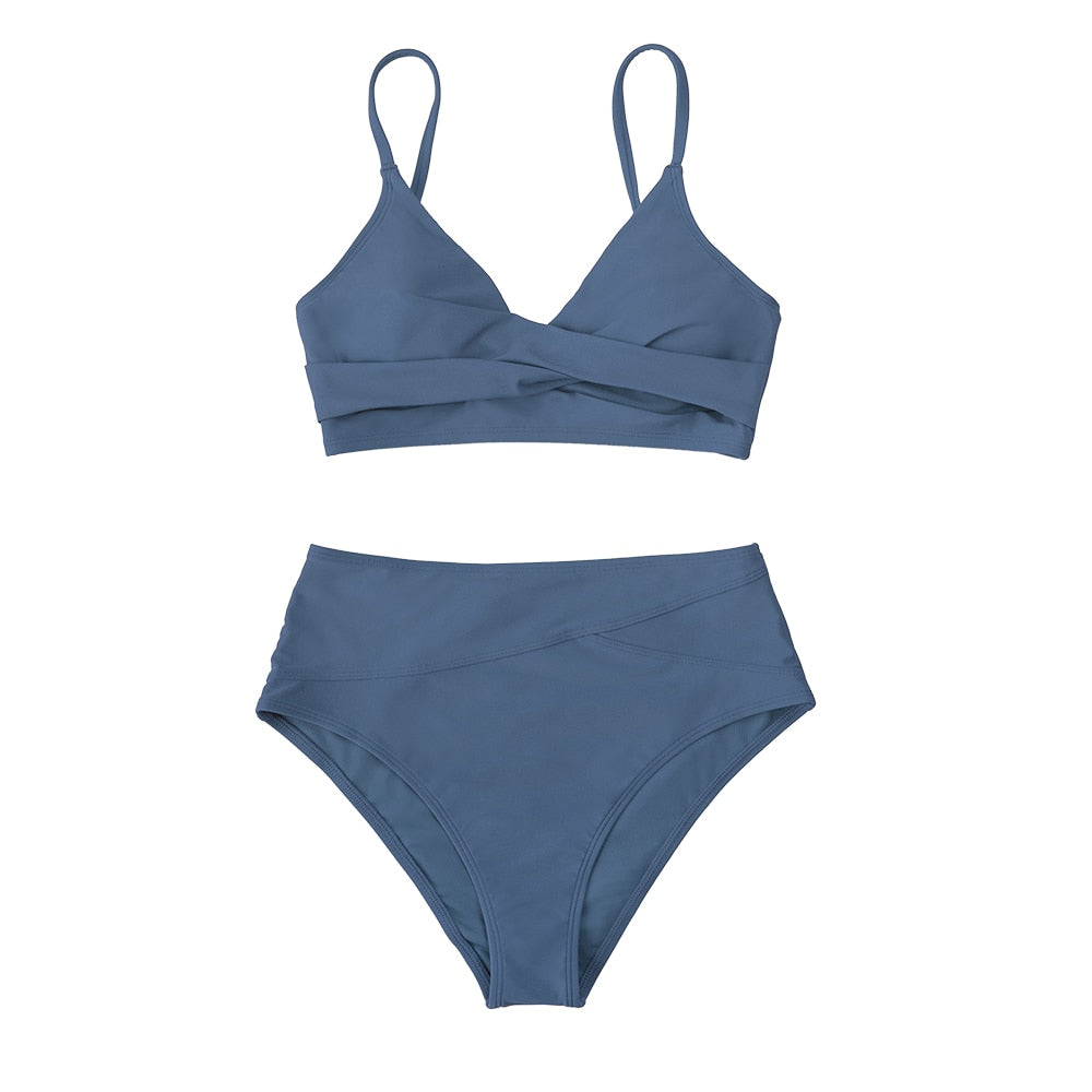 High-WaistTwist Tank Two Piece Bikini Set with V-neck