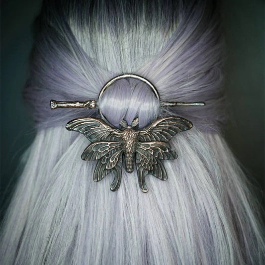 X. Gothic Butterfly/ Moth and Maple Leaf Metal Hair Sticks with Blue Stone