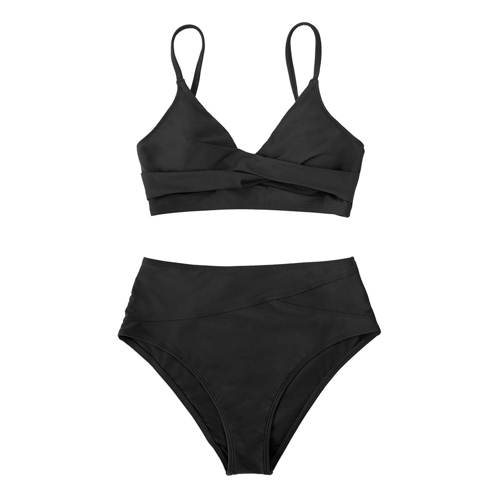 High-WaistTwist Tank Two Piece Bikini Set with V-neck
