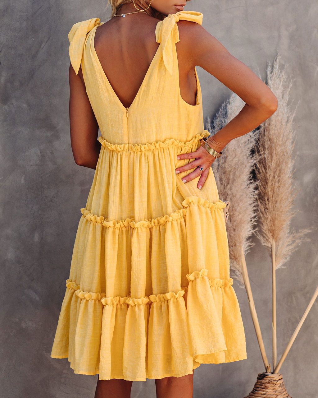 Bohemian Button Up Cotton Dress. Pleated, Ruffles and V-Neck