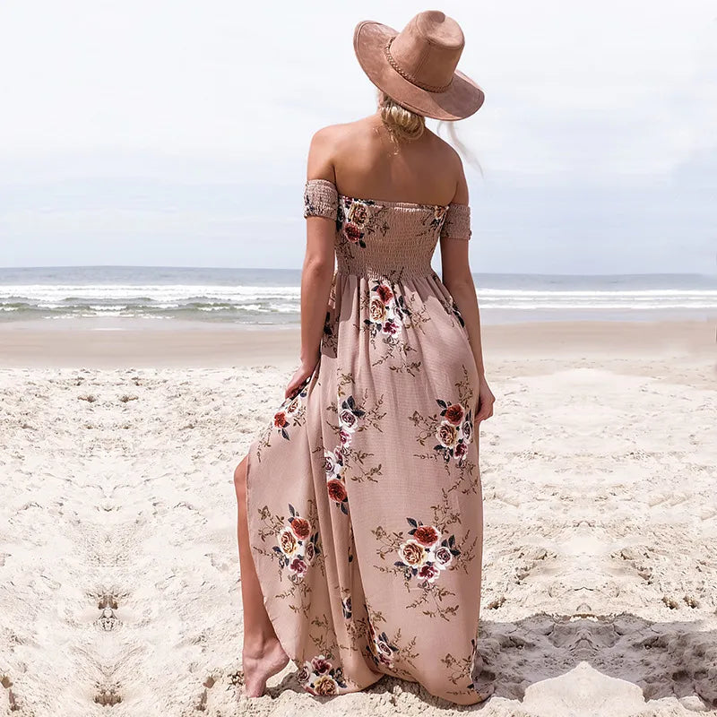 Boho Floral Maxi Sundress Backless with a Split