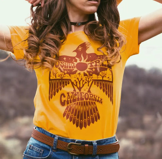Hillbilly Joshua Tree Thunderbird Women's 70s 80s Vintage Gold T Shirt
