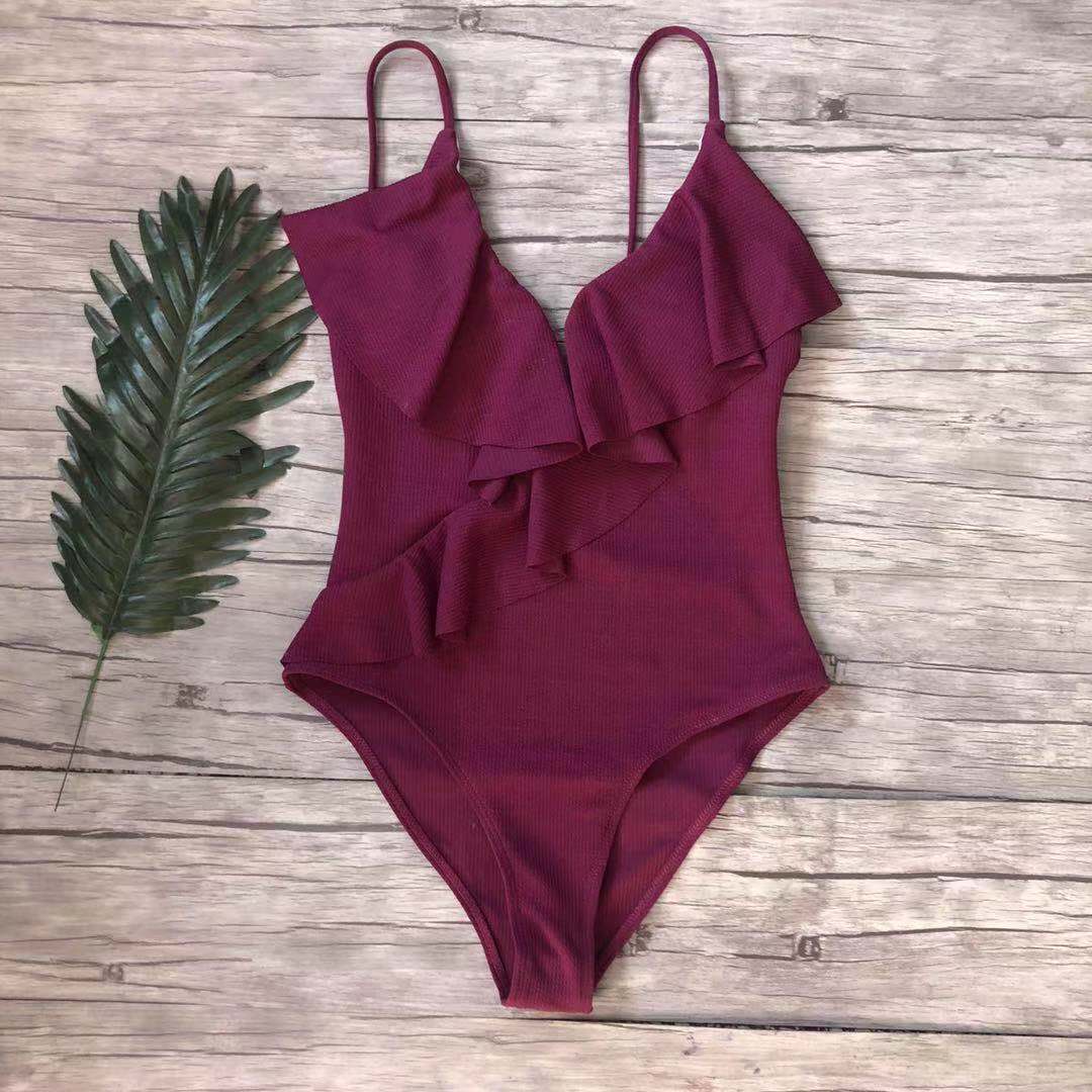 Vintage Style One-Piece Monokini Ruffle Swimsuit