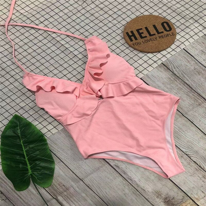 Vintage Style One-Piece Monokini Ruffle Swimsuit
