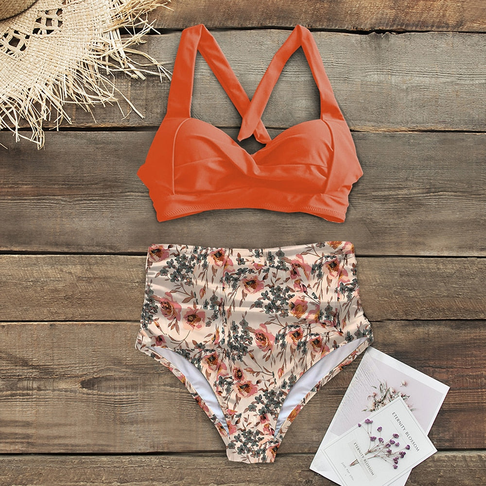 Vintage Style Two Piece High Waist Bikini Sets