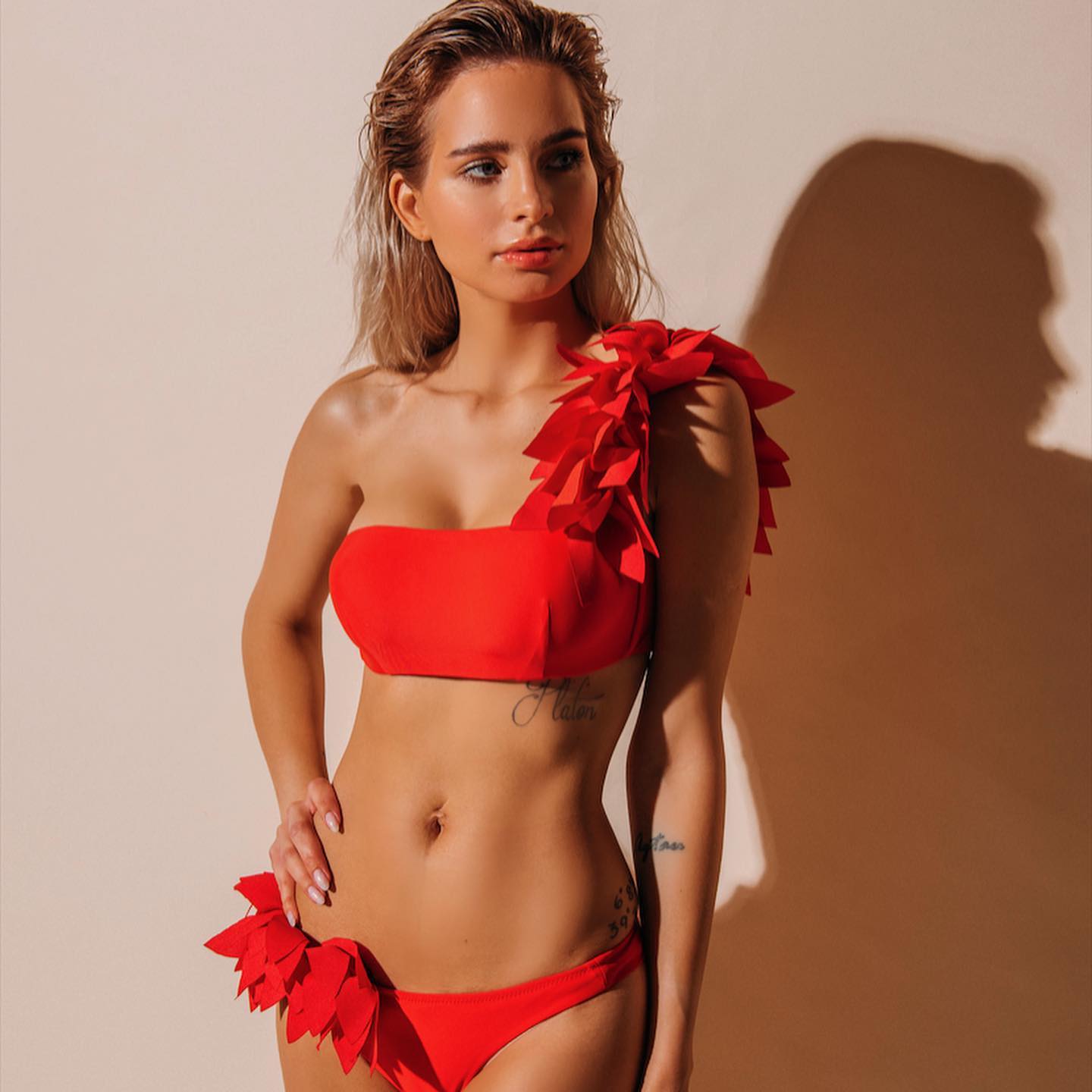High Waisted Off-the-Shoulder Double Ruffle Bandeau Bikini Sets