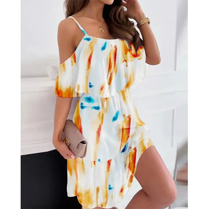 Boho Floral Print Off Shoulder Chiffon Sundress
