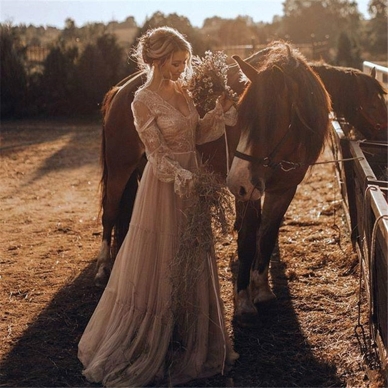 Bohemian/ Vintage Lace Garden Wedding Dress