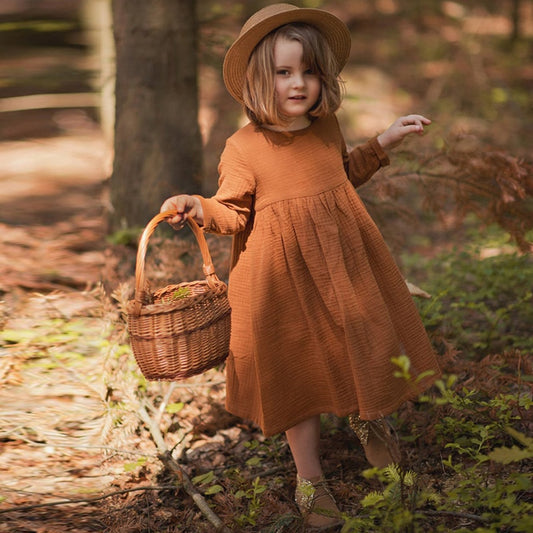 Vintage Style 100% Cotton Girl's/ Kids Casual Dress. Button-Down Dresses with Long Sleeves