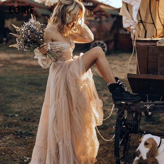 Bohemian/ Vintage Lace Garden Wedding Dress