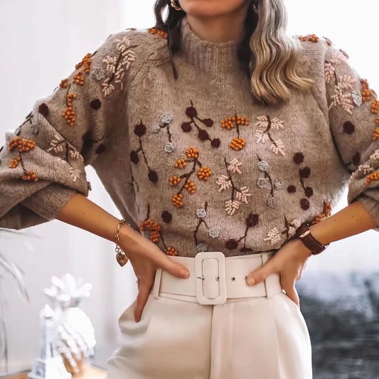 Winter Vintage/ Gypsy Knitted Pullover Sweater with Autumn Coloured Beading
